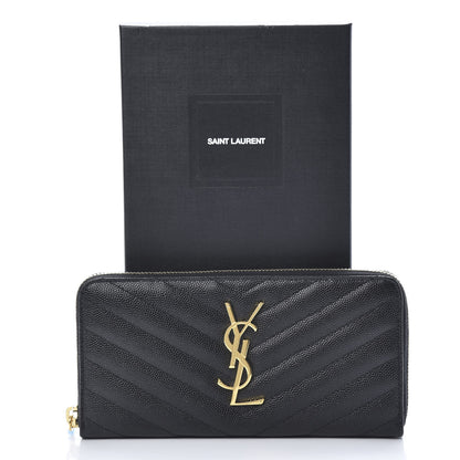 Saint Laurent Grain De Poudre Matelasse Chevron Monogram Zip Around Wallet Black 8 of 8