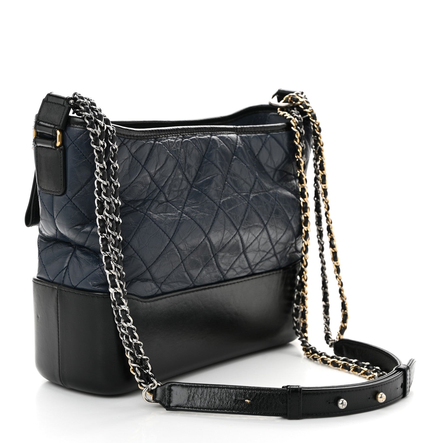 Chanel Aged Calfskin Quilted Medium Gabrielle Hobo Navy Black 3 of 10