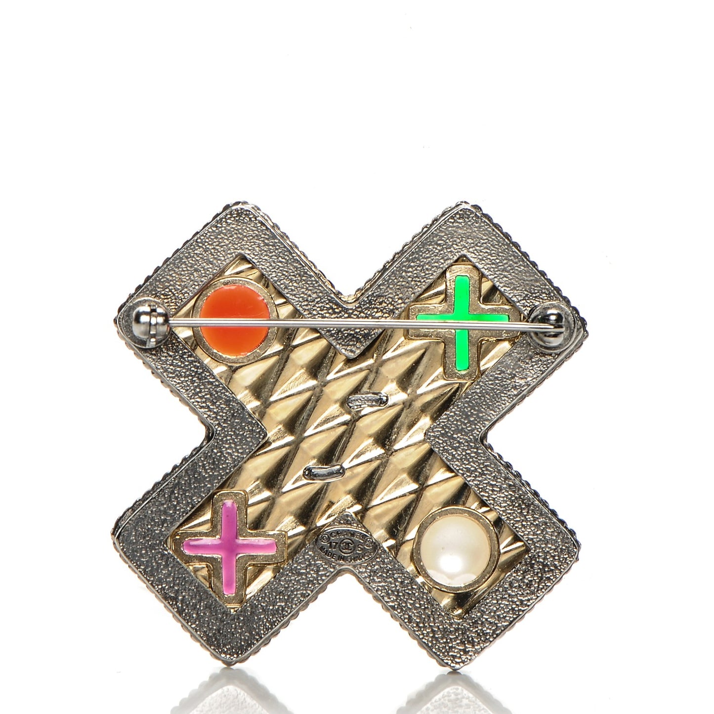 Metal Resin Cross Brooch Gold