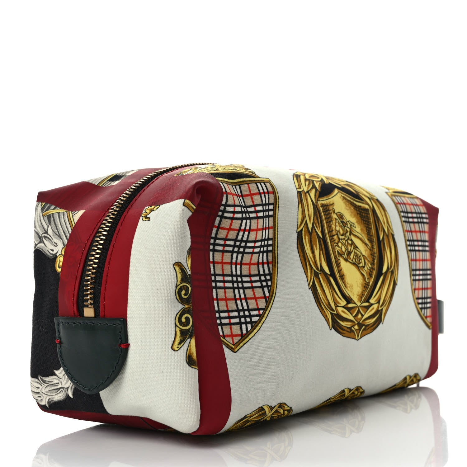 Burberry Canvas Vintage Check Printed Silk Washbag Dark Forest Green Burgundy 3 of 8