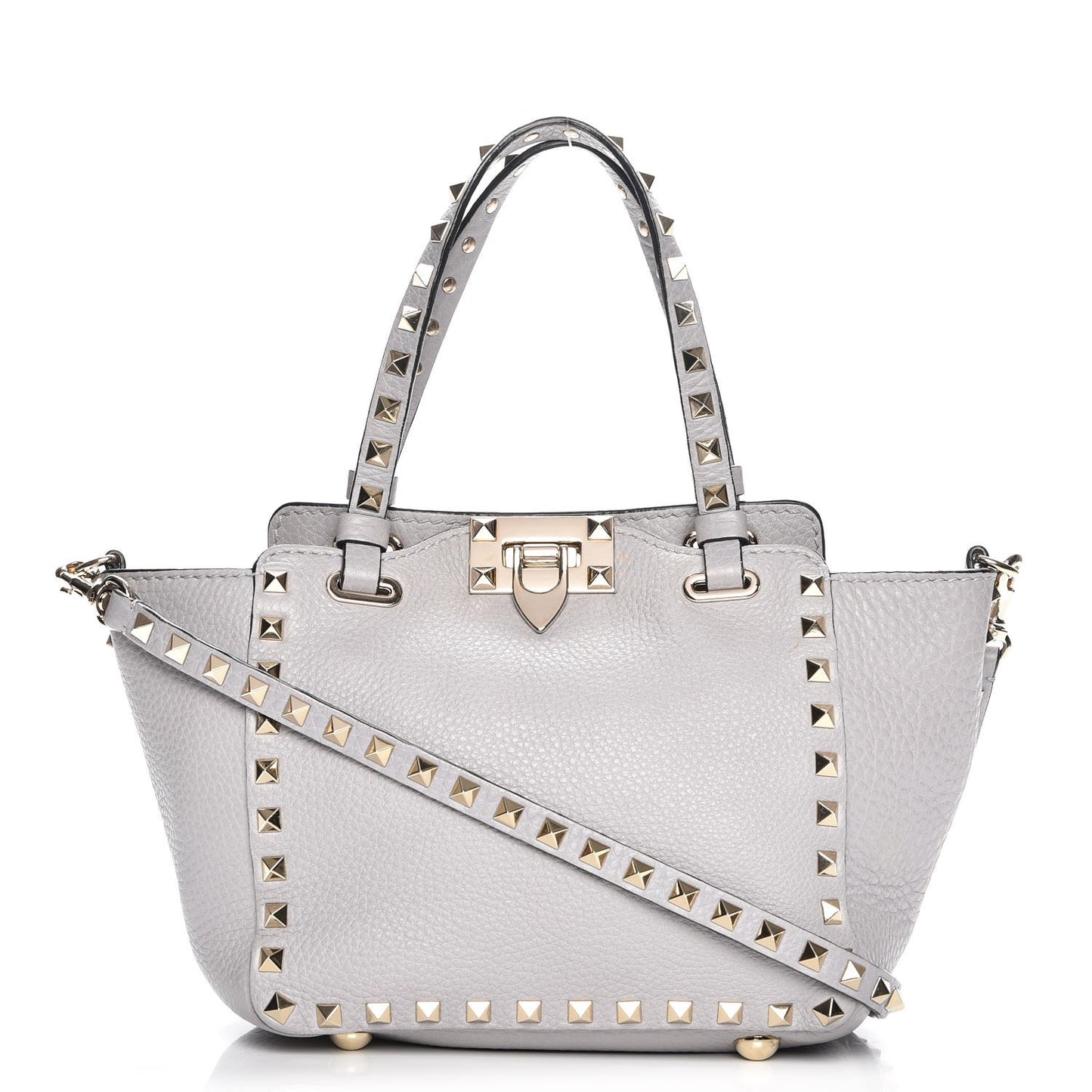 Grained Calfskin Mini Rockstud Tote Pastel Grey
