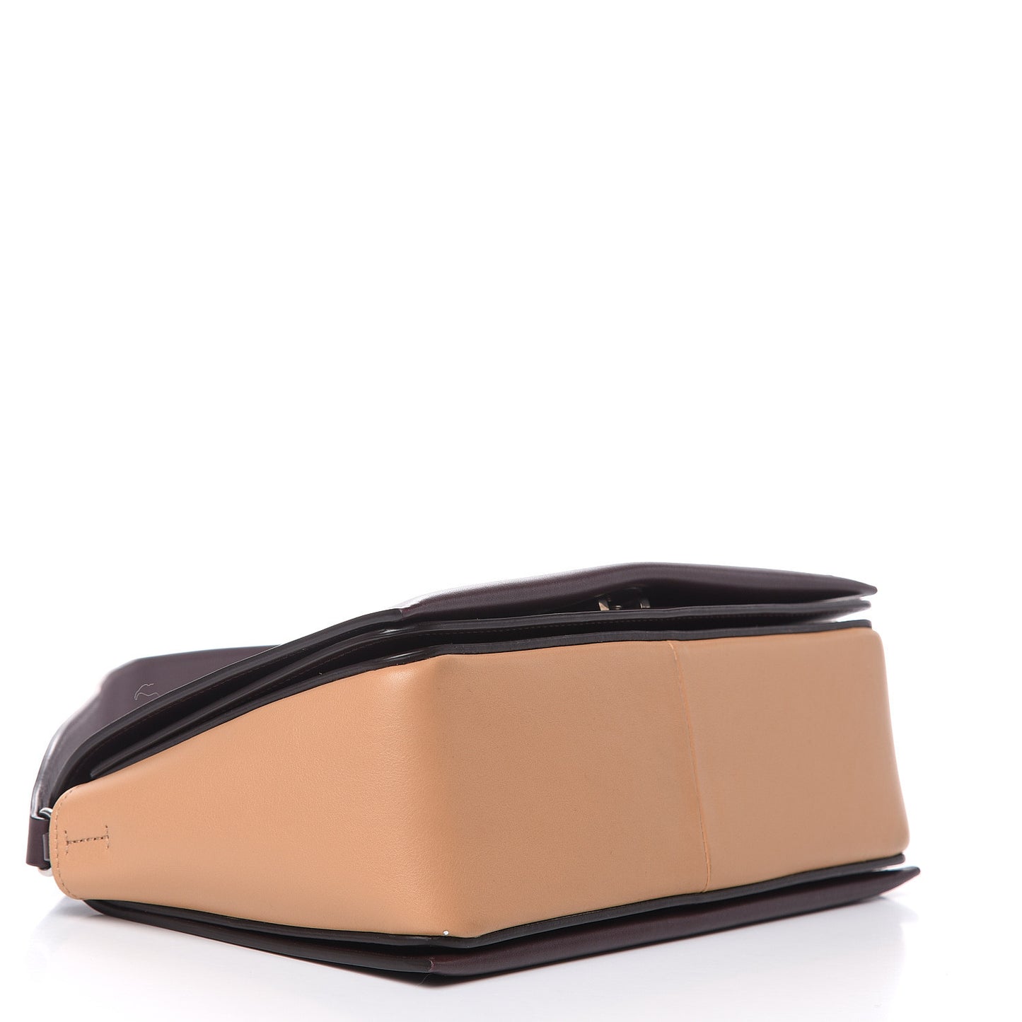 Shiny Smooth Calfskin Medium Frame Shoulder Bag Burgundy Tan