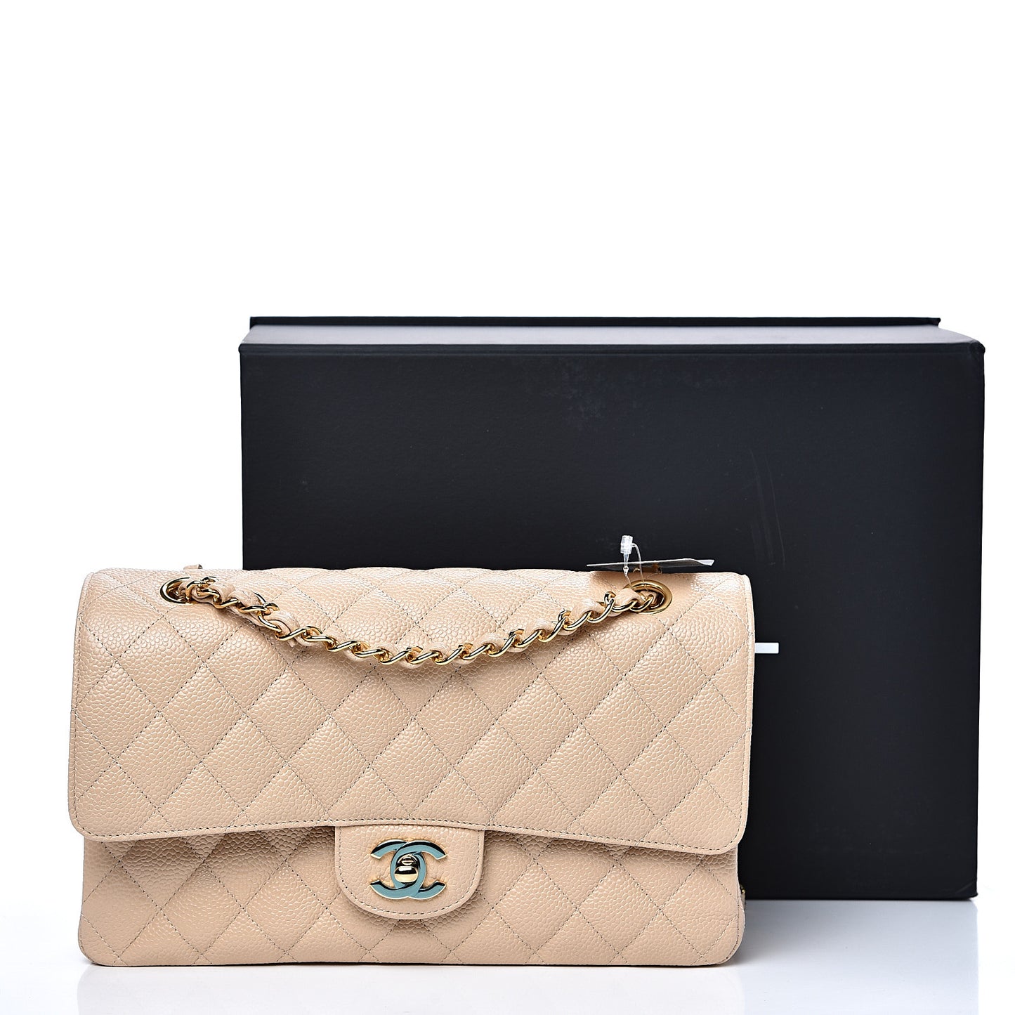 Caviar Quilted Medium Double Flap Beige Clair