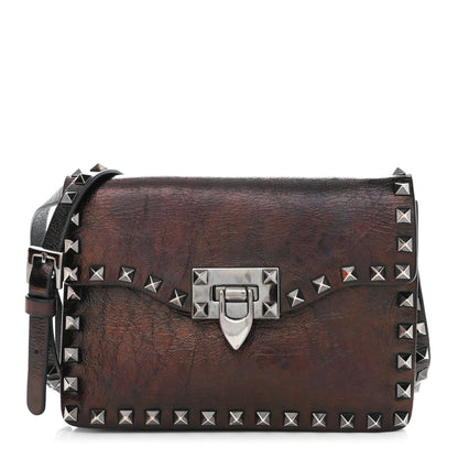 Valentino Garavani Craquele Calfskin Rockstud Shoulder Flap Bag Black 1 of 9