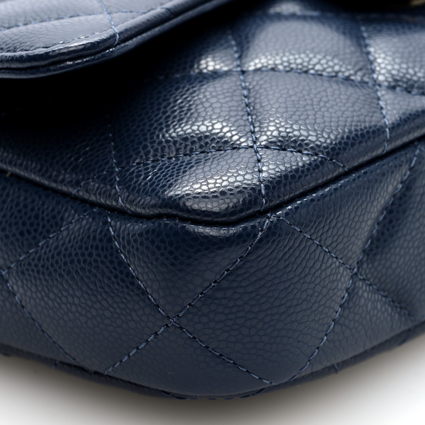 Caviar Quilted Flap Phone Holder With Chain Navy Blue