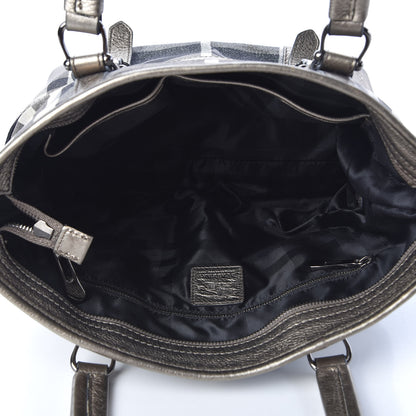Burberry Metallic Calfskin House Check Tote Pewter 4 of 9