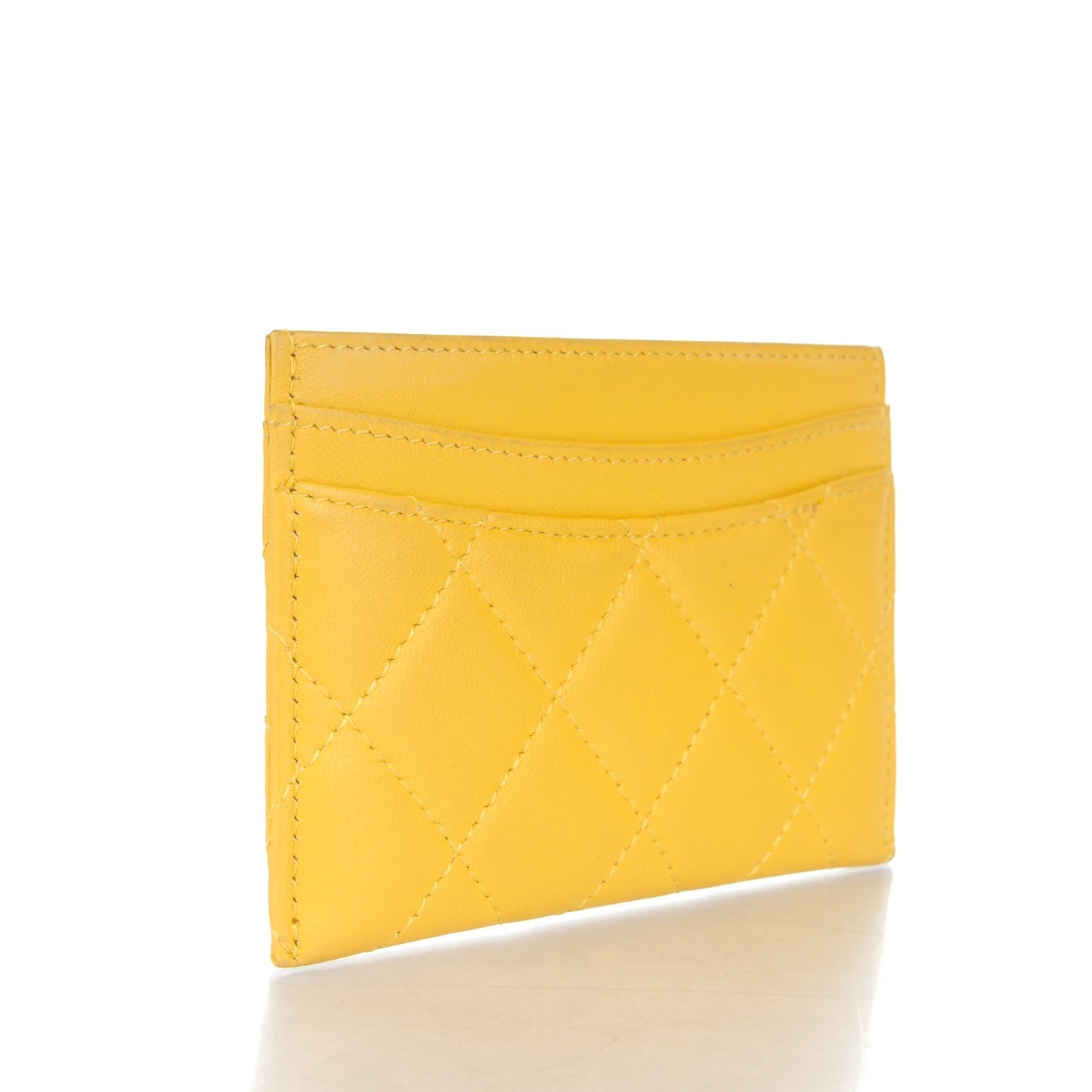 Lambskin Quilted Card Holder Yellow