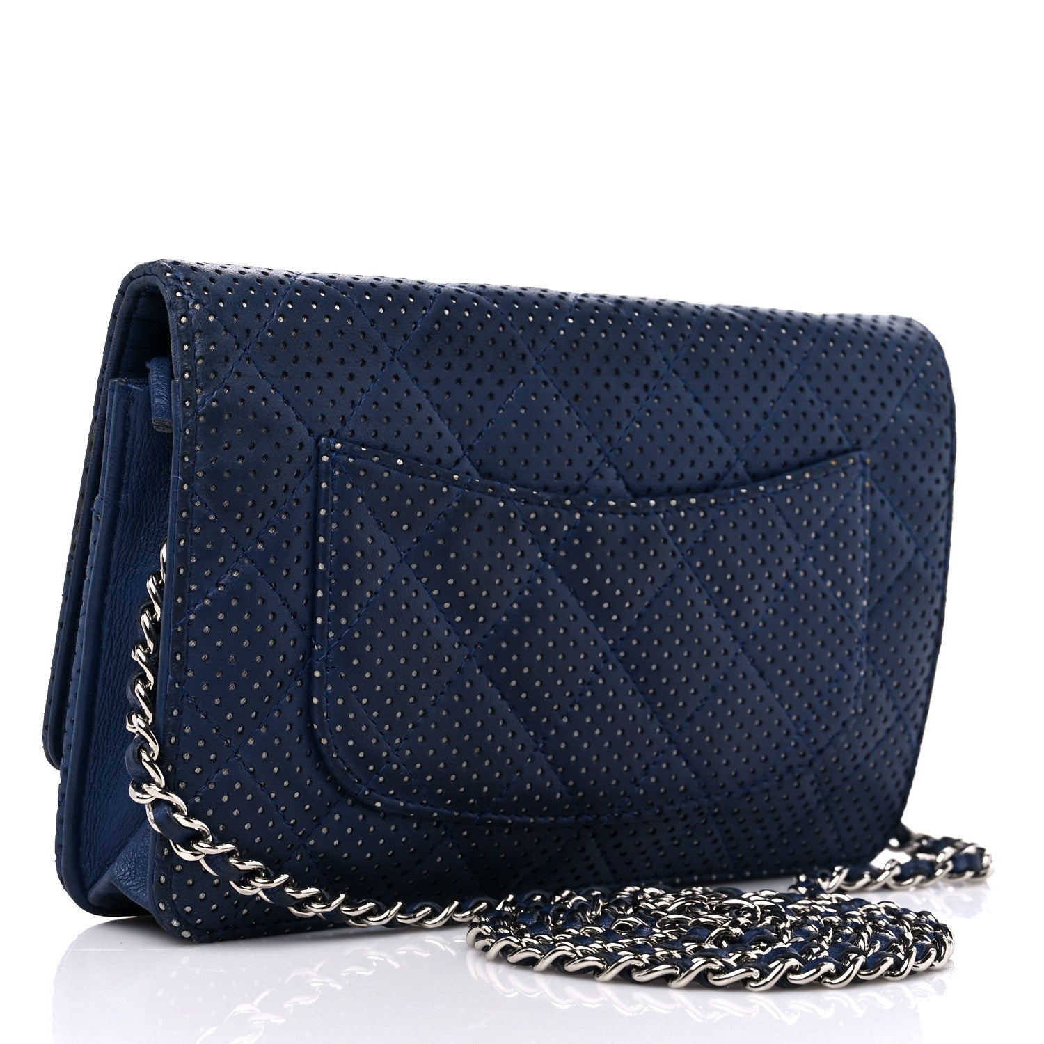Chanel Perforated Lambskin Quilted Wallet On Chain WOC Blue 3 of 17