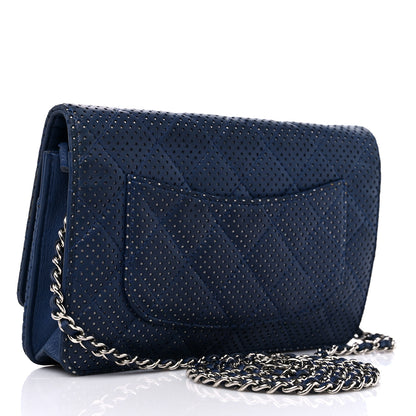 Chanel Perforated Lambskin Quilted Wallet On Chain WOC Blue 3 of 17
