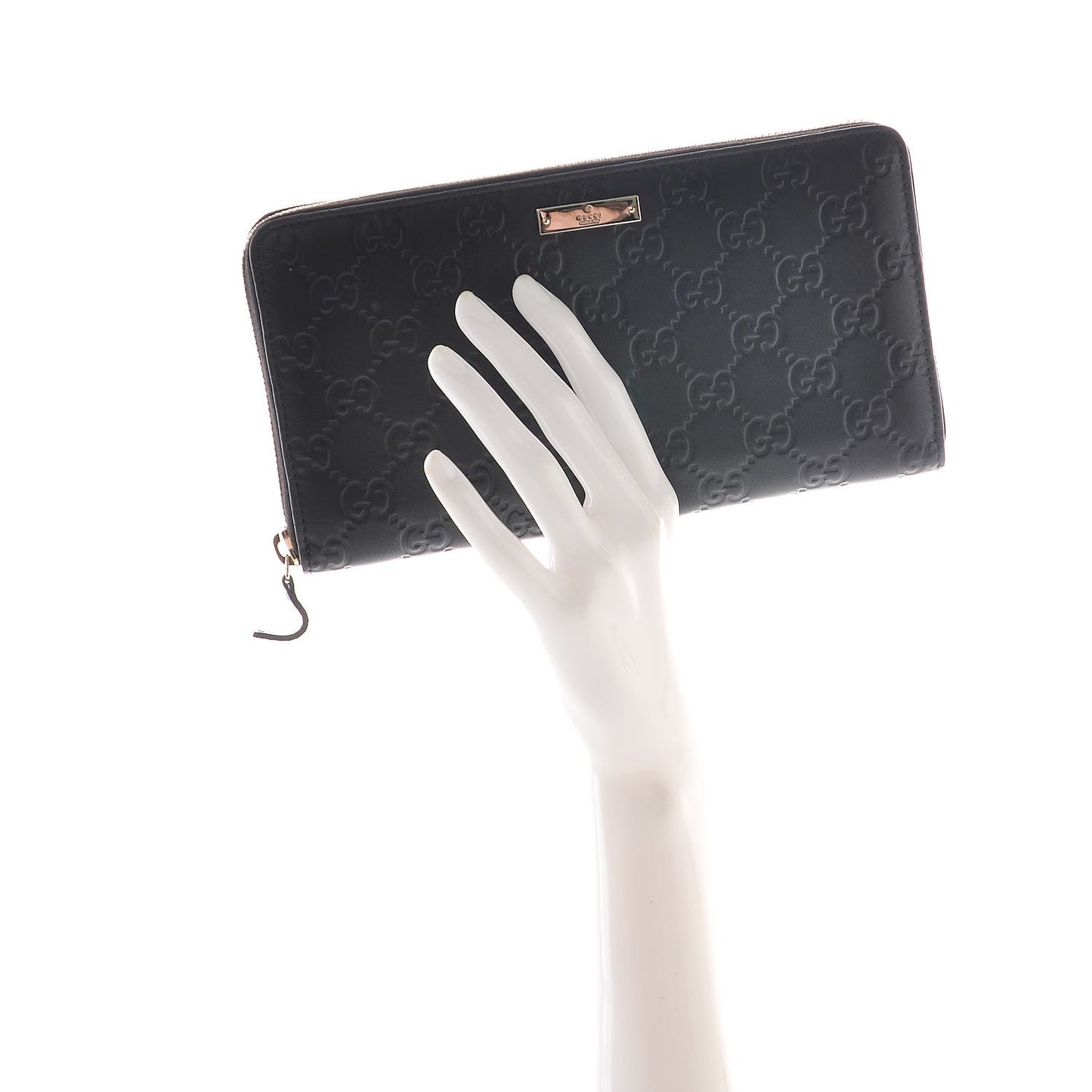 Guccissima Metal Bar Zip Around Organizer Wallet Black