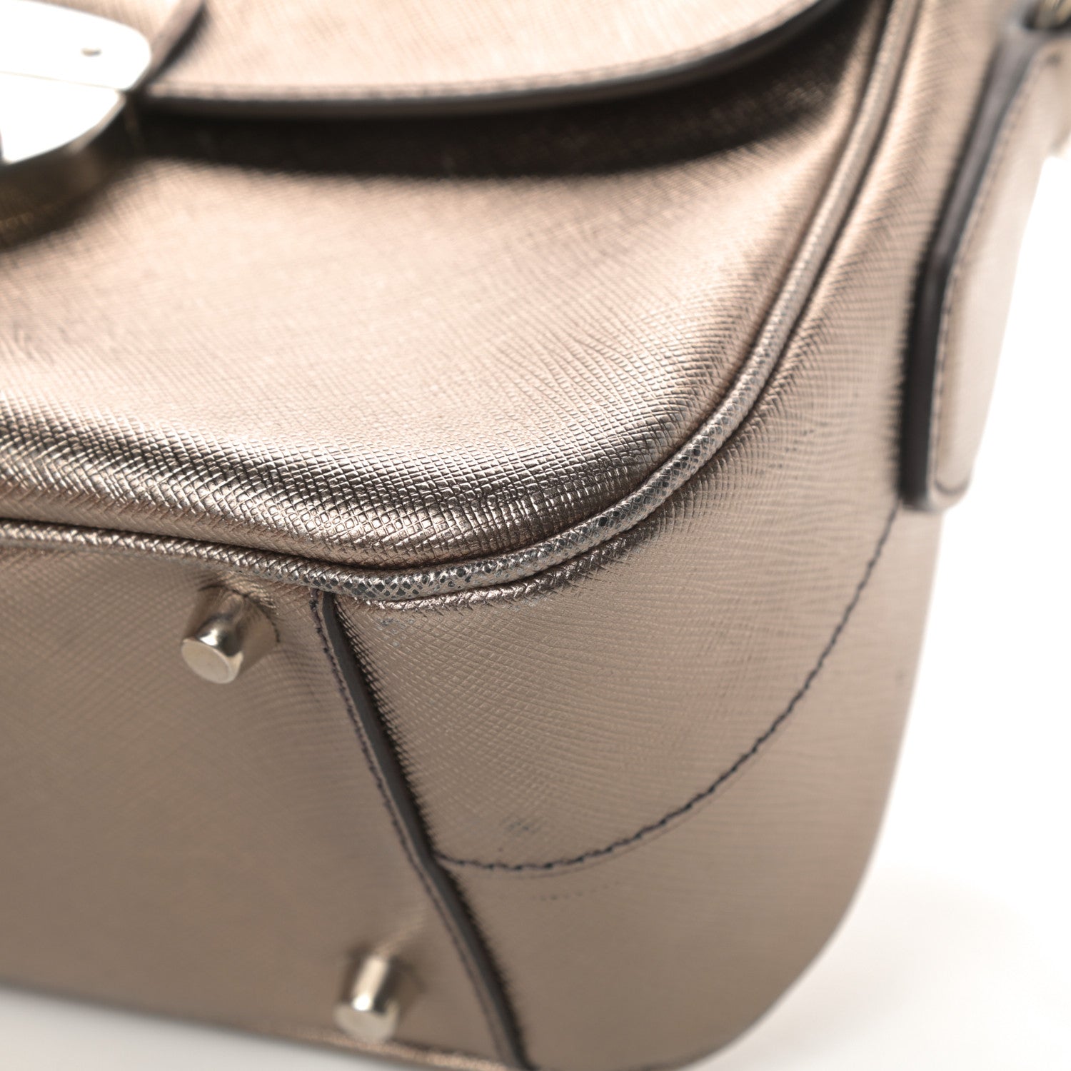 Prada Metallic Saffiano Pushlock Shoulder Bag Bronzo 10 of 15