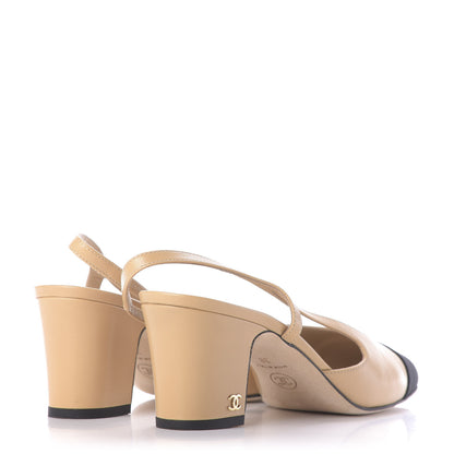 Chanel Goatskin Grosgrain Cap Toe CC Slingback Sandals 38 Beige Black 4 of 13