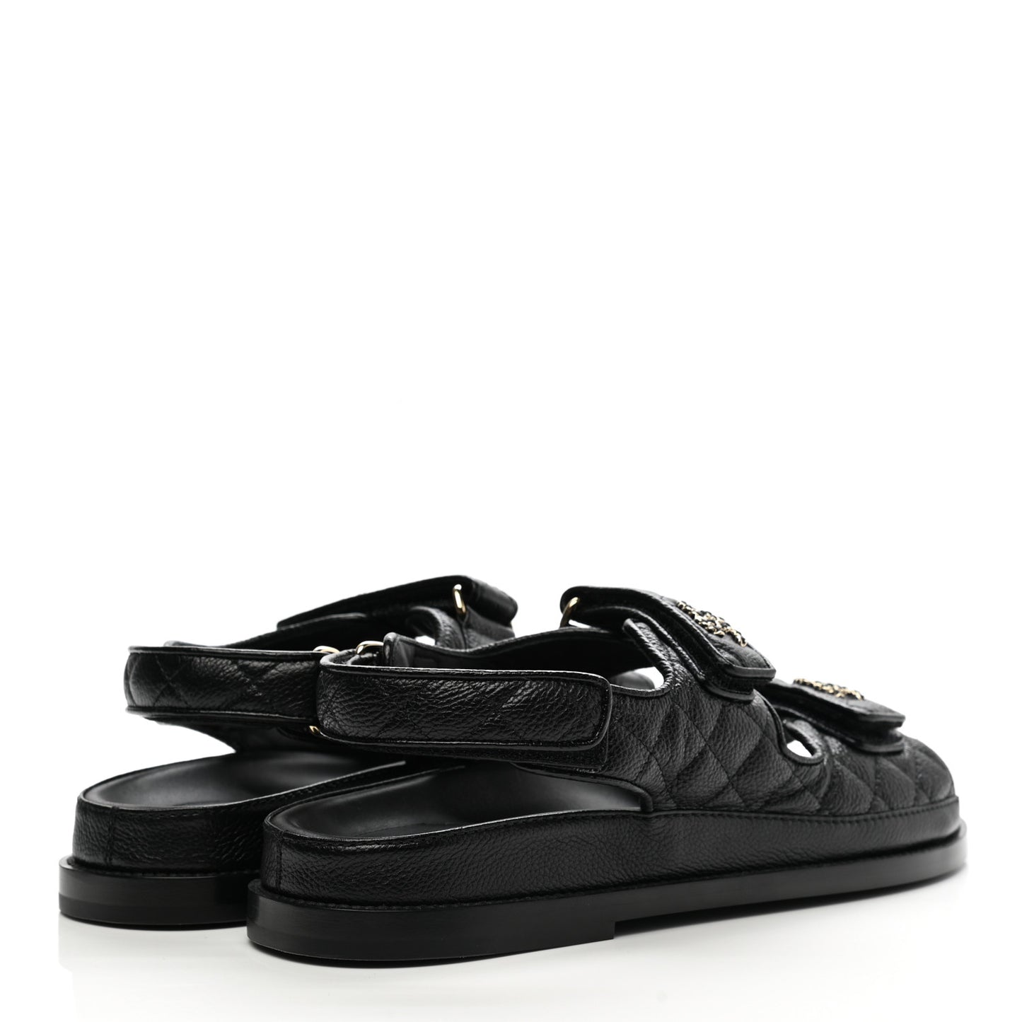 Grained Calfskin Velcro Dad Sandals 38.5 Black