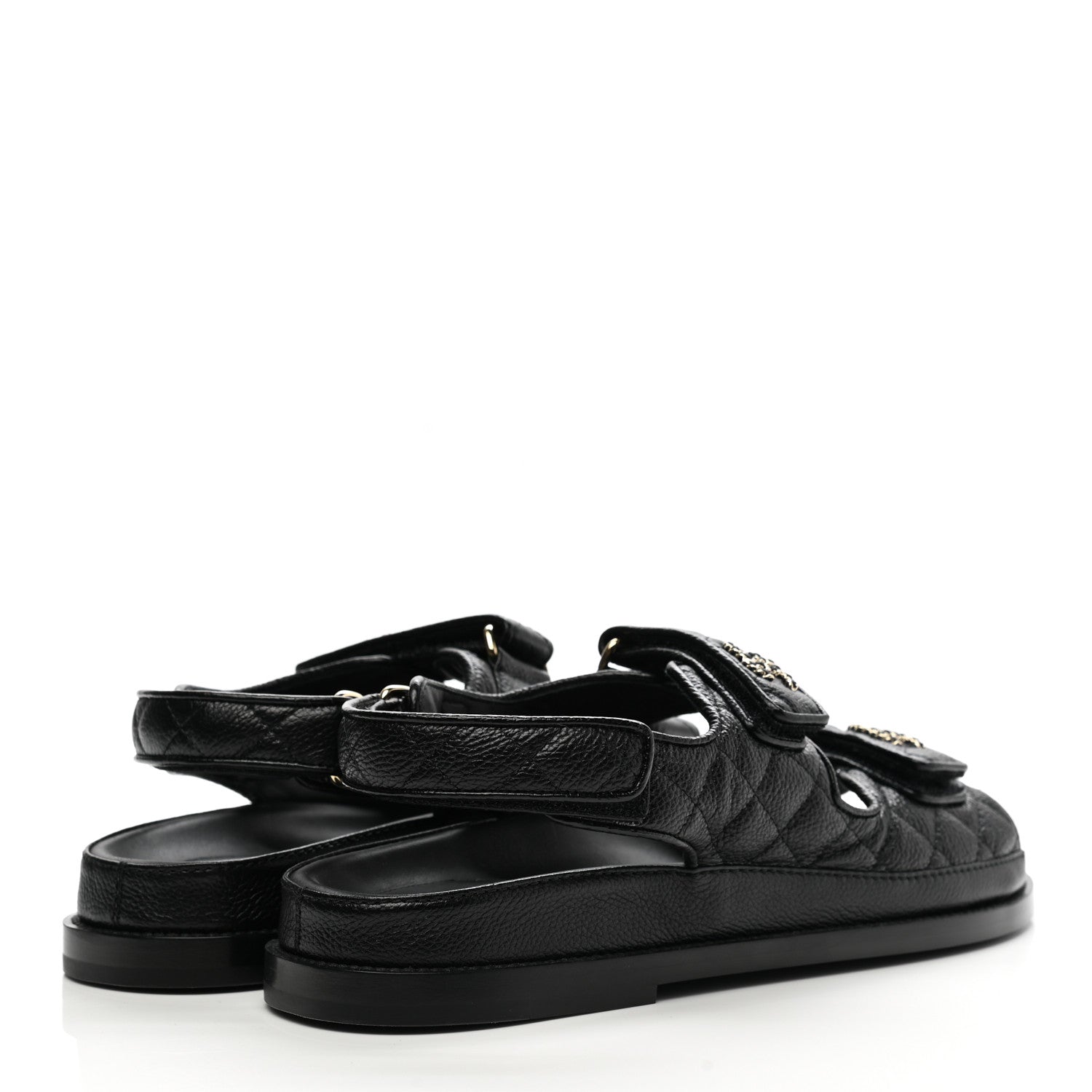 Chanel Grained Calfskin Velcro Dad Sandals 38.5 Black 4 of 9