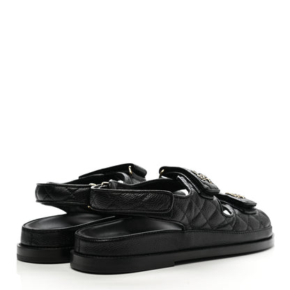 Chanel Grained Calfskin Velcro Dad Sandals 38.5 Black 4 of 9