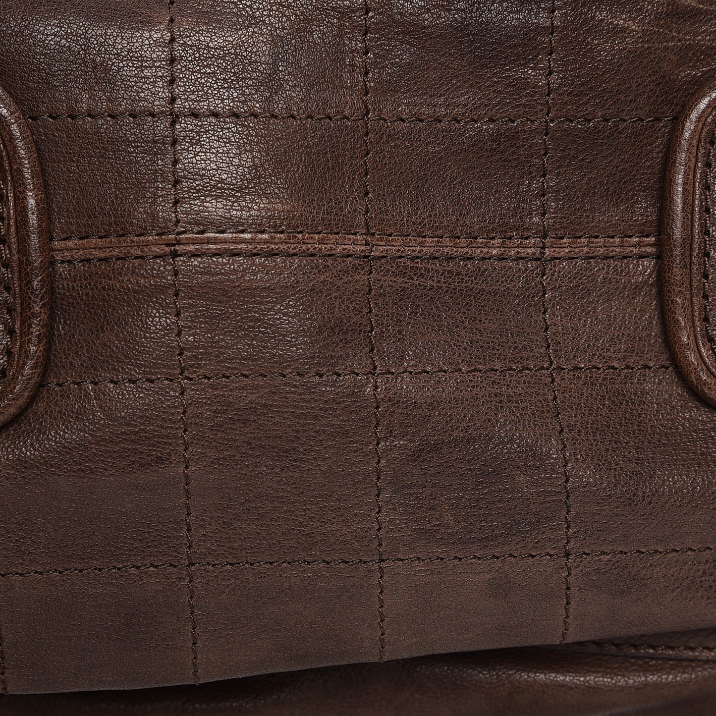 Calfskin Square Stitch Round Bowling Bag Brown