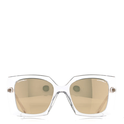 Chanel 18K White Gold Mirror Square Sunglasses 6051 Gold 2 of 7