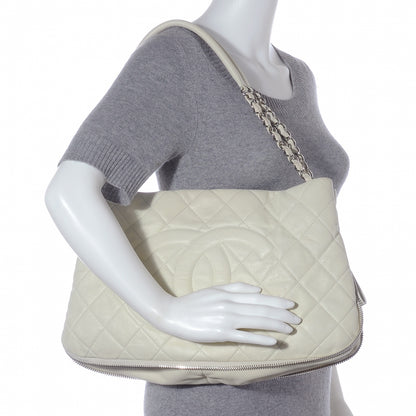 Chanel Caviar Expandable Zip Shoulder Bag White 2 of 7