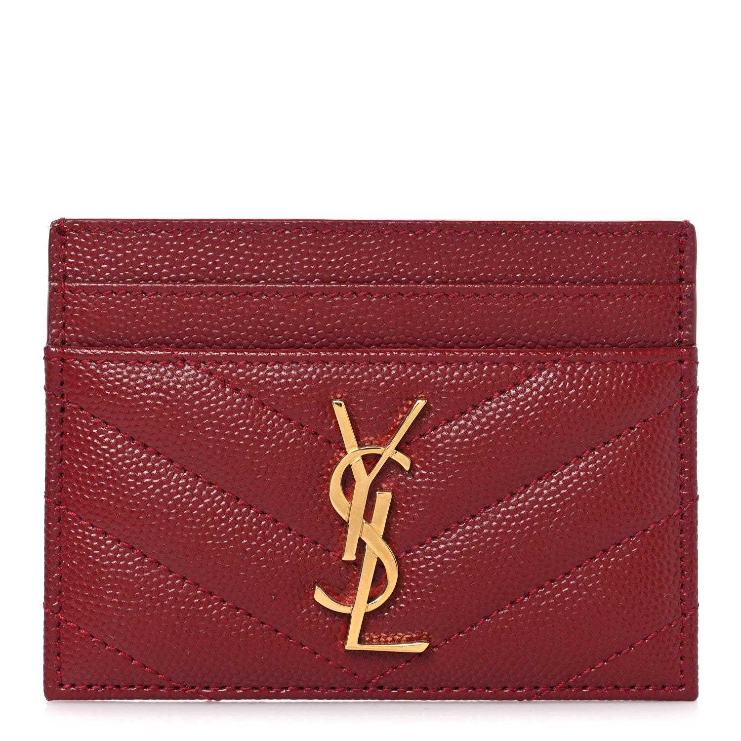 Saint Laurent Grain De Poudre Matelasse Chevron Monogram Credit Card Case Palissandre 1 of 8