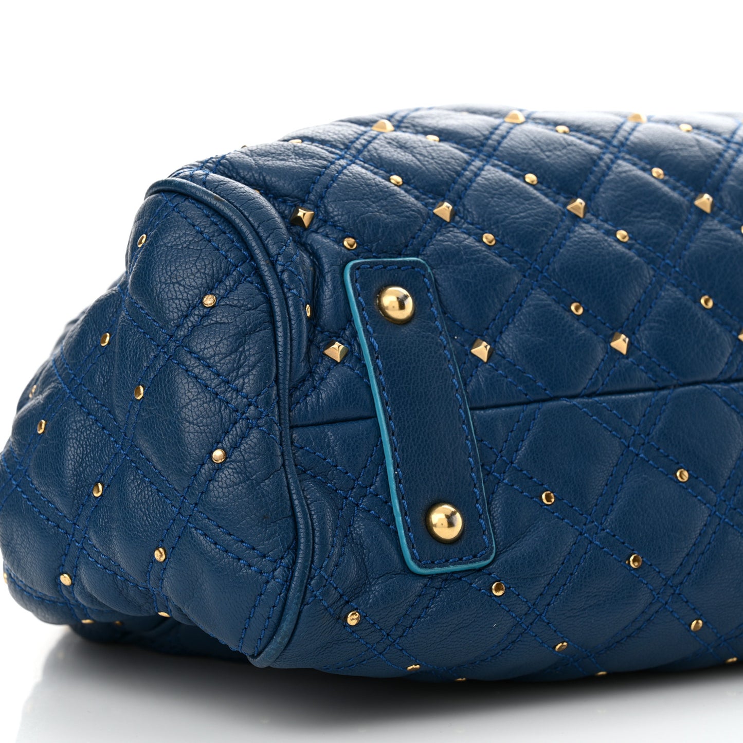 Calfskin Quilted Studded Stam Blue