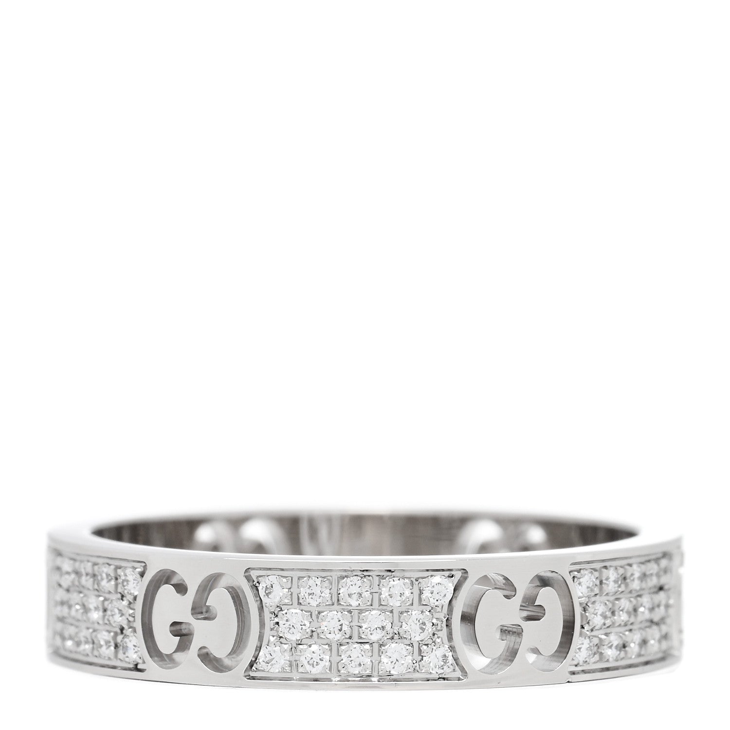 Gucci 18K White Gold Diamond Icon Stardust Band Ring 58 8.25 1 of 4