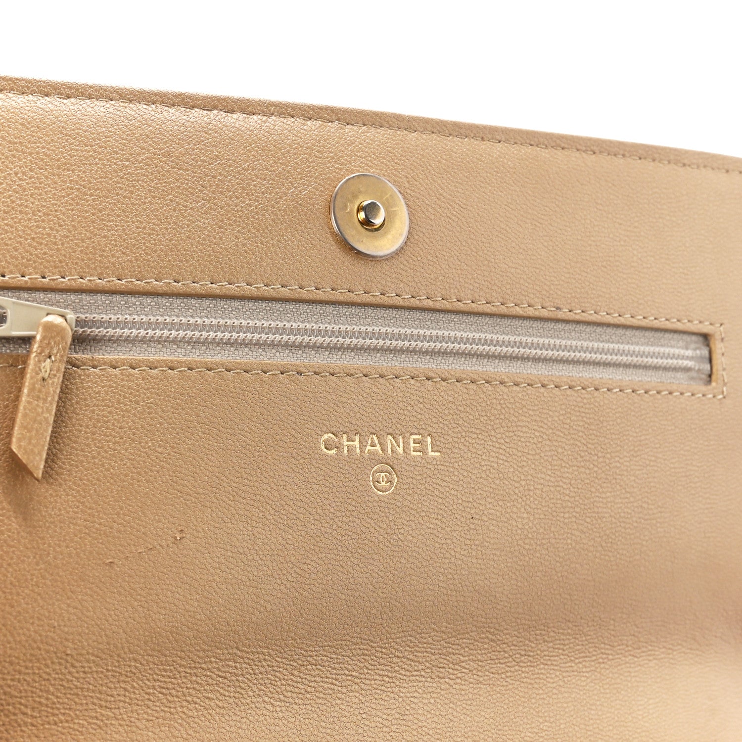 Chanel Metallic Goatskin Quilted Chanel 19 Wallet On Chain WOC Gold 6 of 12