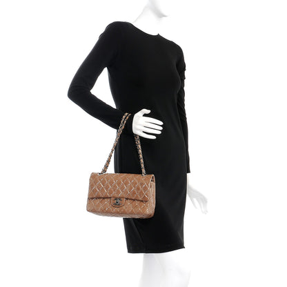 Chanel Crinkled Patent Quilted Medium Double Flap Beige 3 of 9