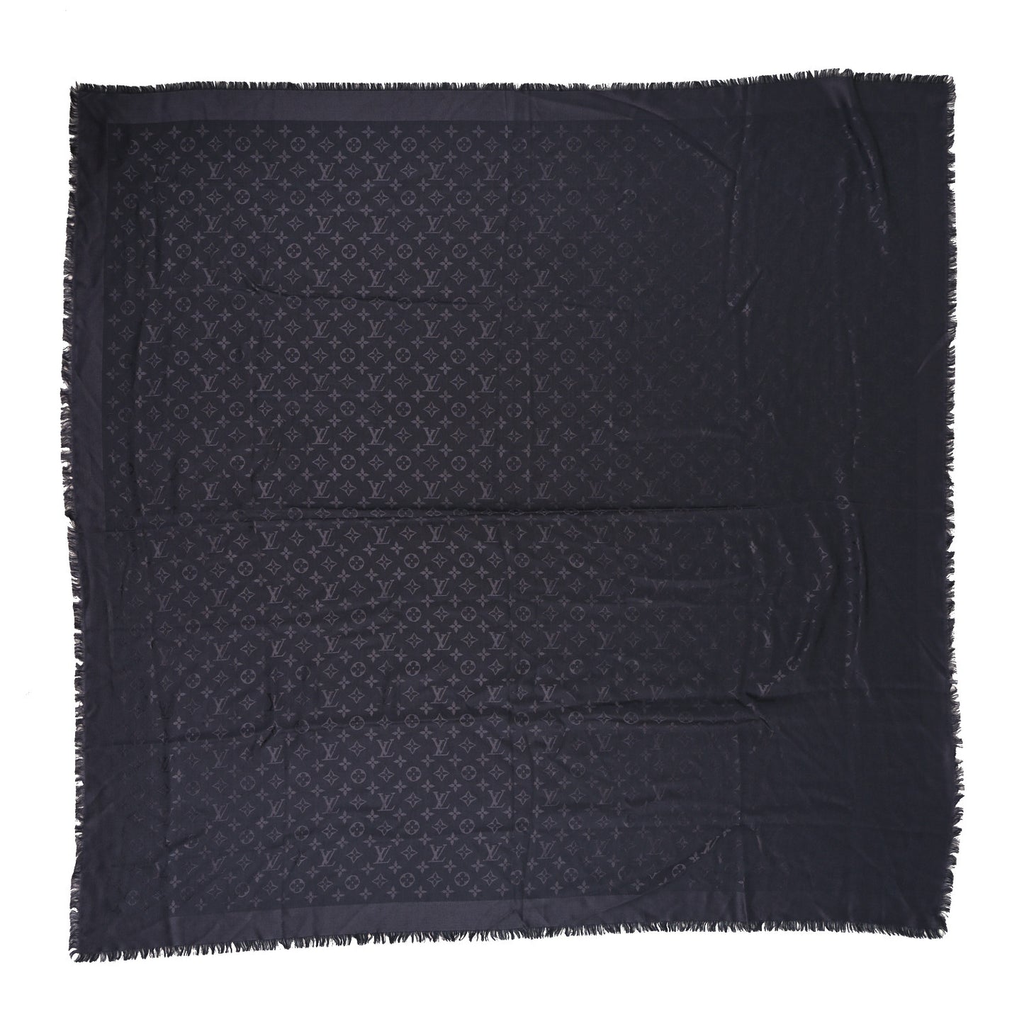 Silk Wool Monogram Shawl Charcoal Grey