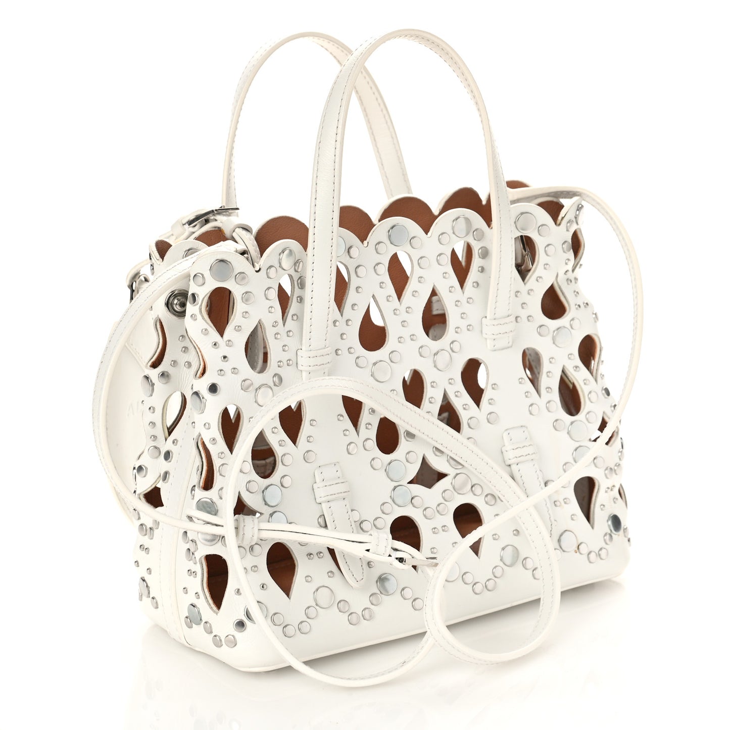 Calfskin Laser Cut Mina 16 Bag White