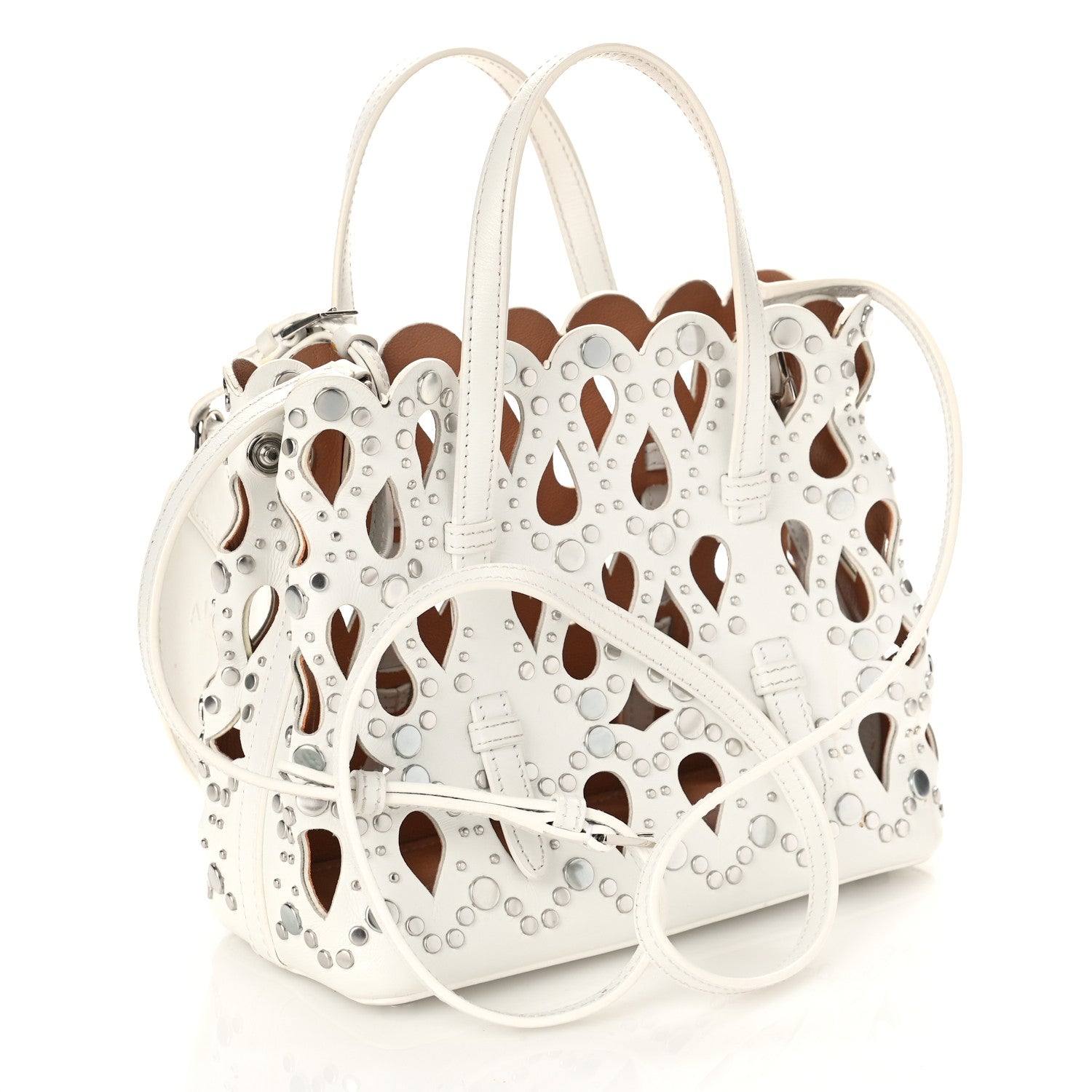 Alaia Calfskin Laser Cut Mina 16 Bag White 3 of 12