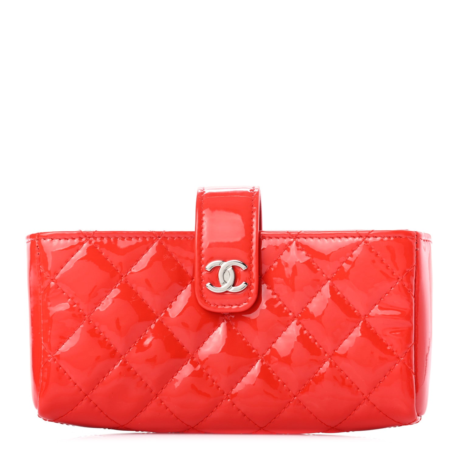 Chanel Patent Quilted Mini Phone Holder Clutch Red 1 of 8