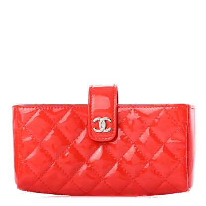 Chanel Patent Quilted Mini Phone Holder Clutch Red 1 of 8