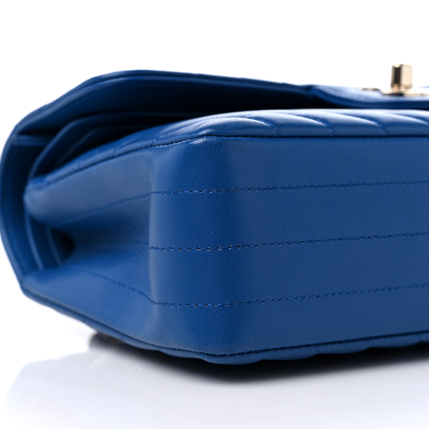 Lambskin Chevron Quilted Medium Double Flap Blue
