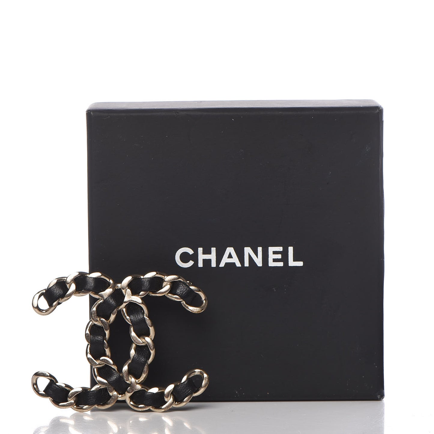 Lambskin Chain CC Brooch Black Gold