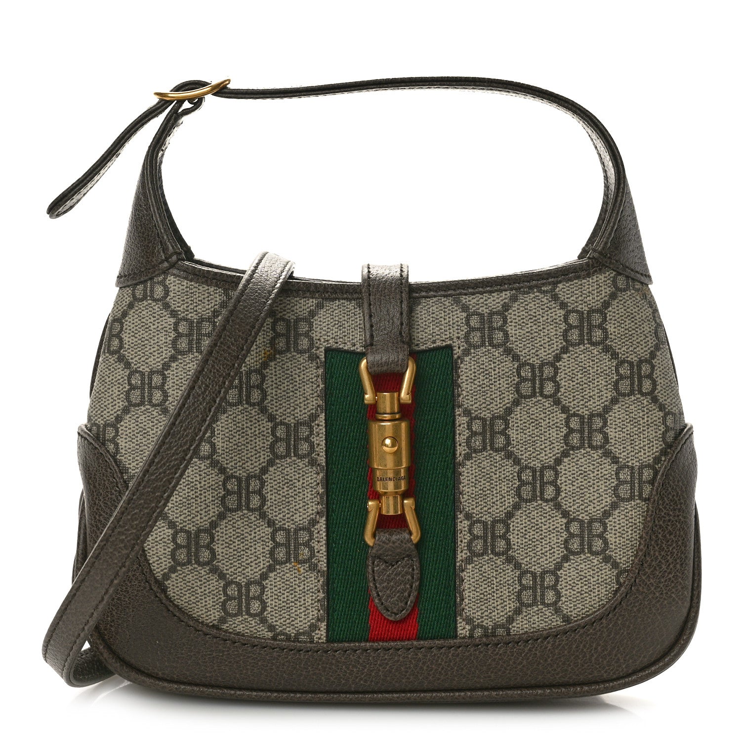 Gucci X BALENCIAGA BB Supreme Monogram Calfskin Web Mini Jackie 1961 Hobo Beige Ebony 1 of 11