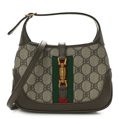 Gucci X BALENCIAGA BB Supreme Monogram Calfskin Web Mini Jackie 1961 Hobo Beige Ebony 1 of 11