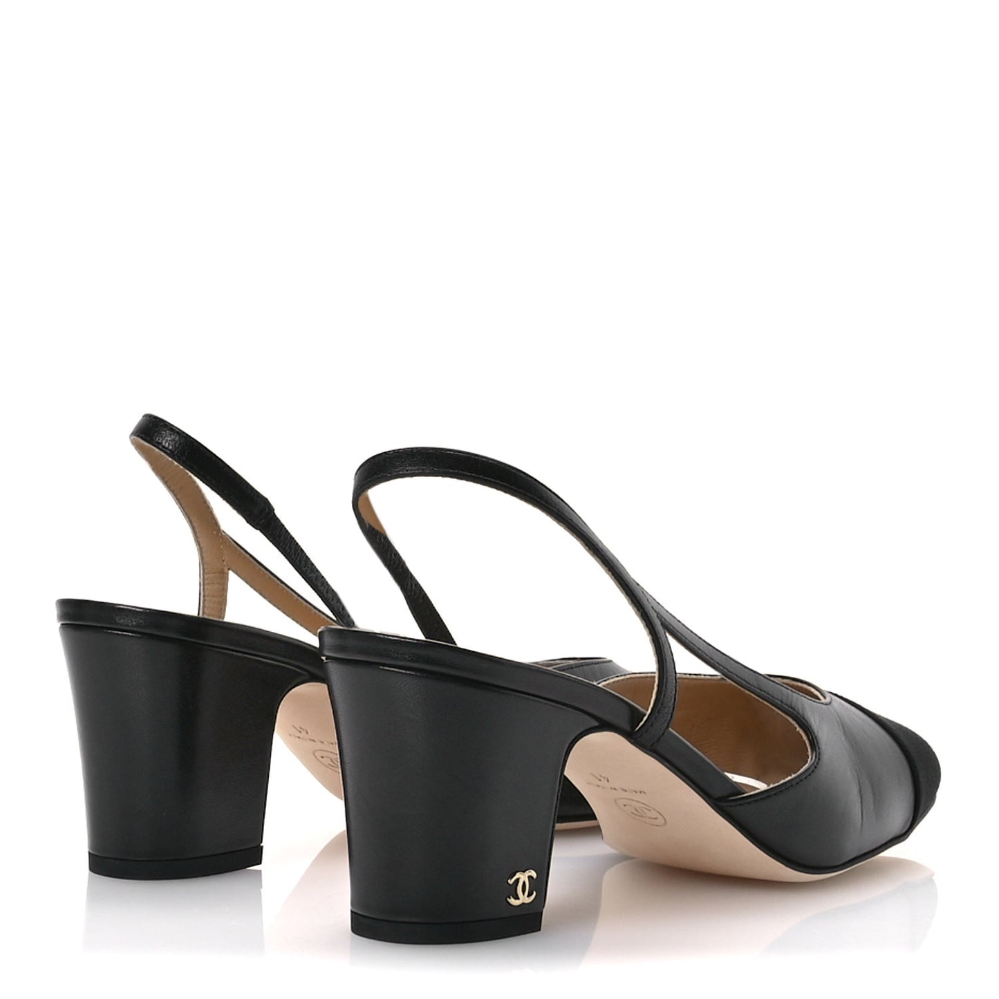Goatskin Grosgrain Cap Toe CC Slingback Pumps 41 Black