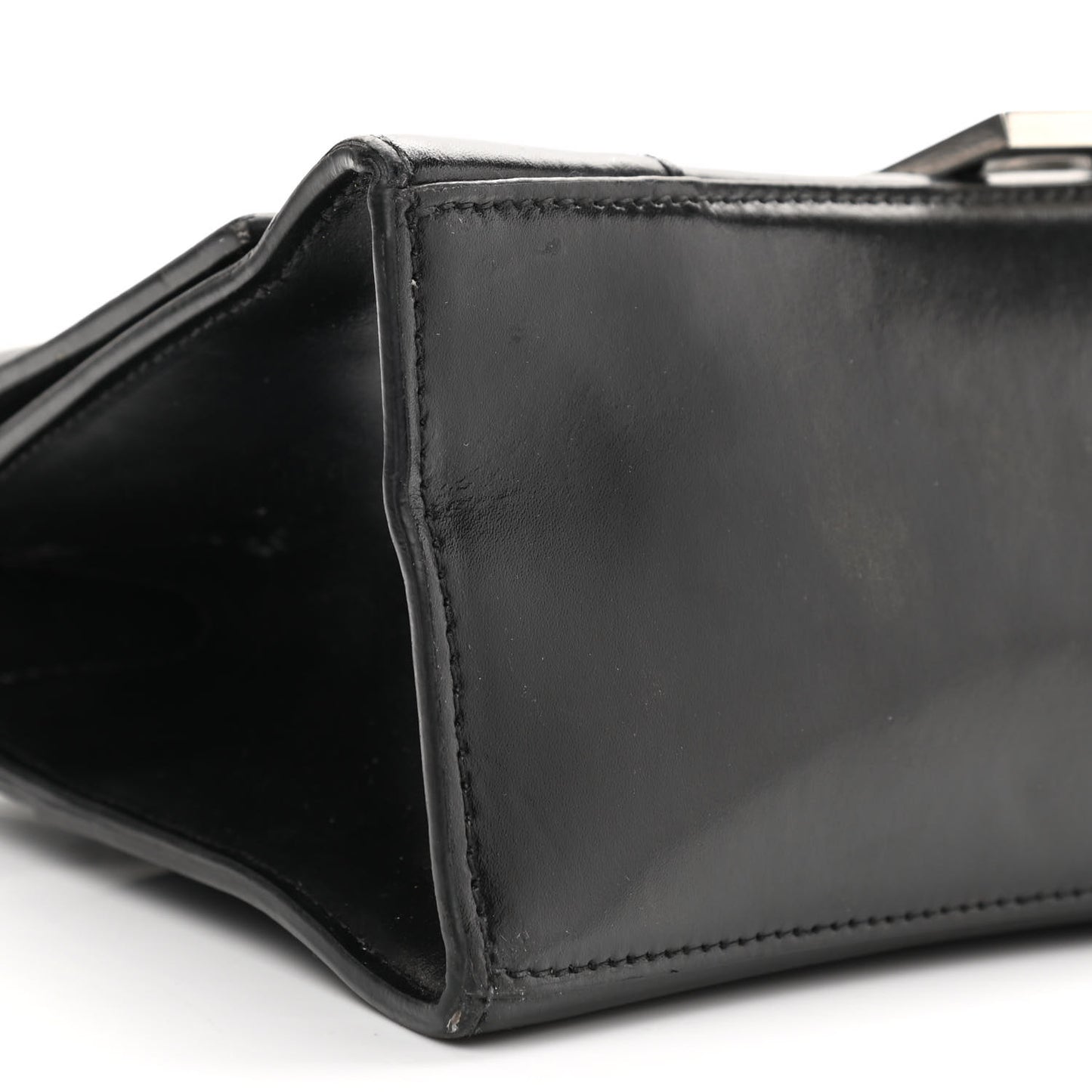 Shiny Box Calfskin Graffiti Logo Small Hourglass Top Handle Bag Black Silver