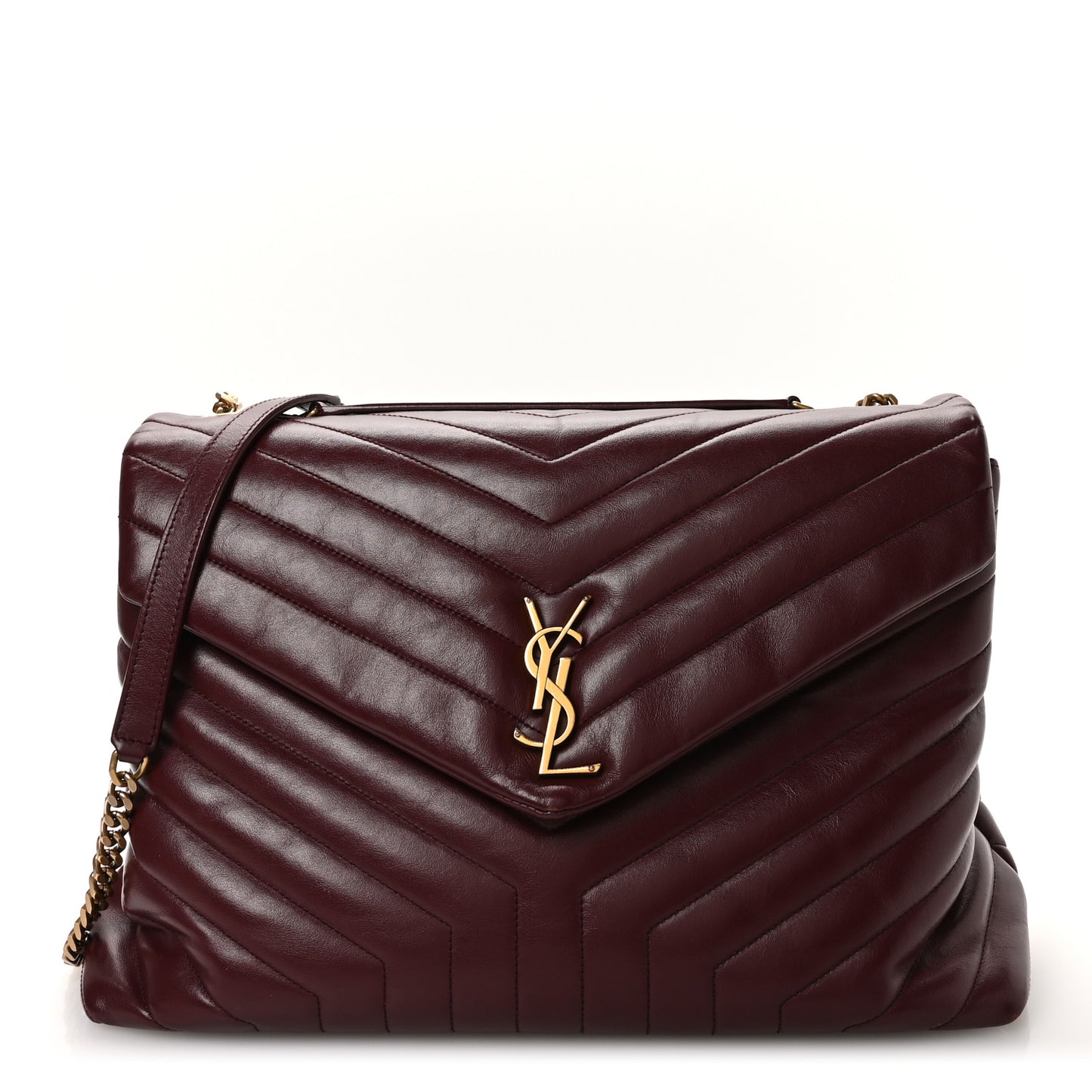 Calfskin Y Quilted Monogram Large Loulou Chain Satchel Rouge Legion