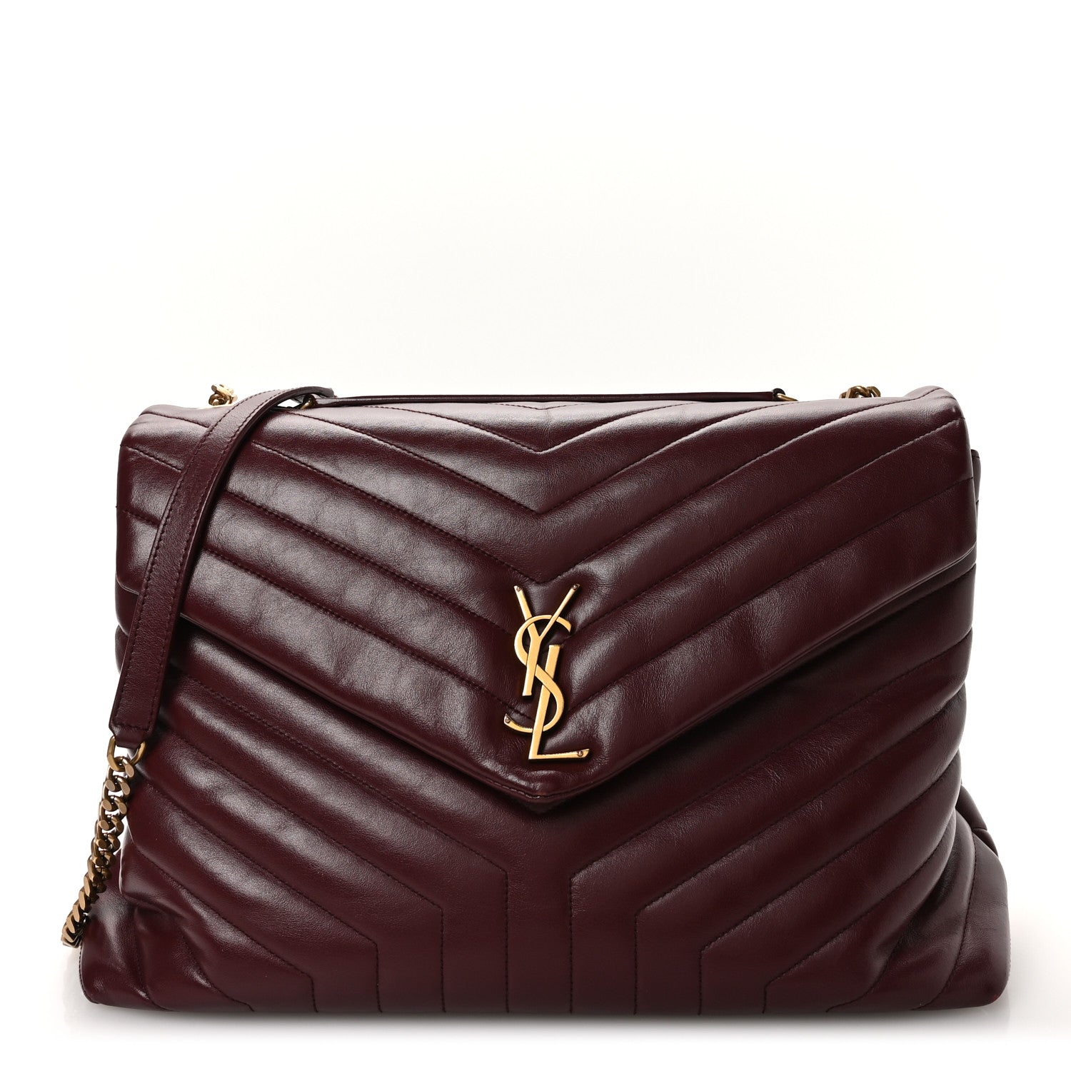 Saint Laurent Calfskin Y Quilted Monogram Large Loulou Chain Satchel Rouge Legion 1 of 10