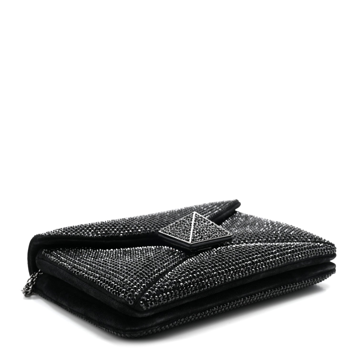 Valentino Garavani Crystal Suede Embellished Small One Stud Clutch With Chain Black 4 of 10
