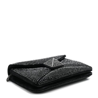 Valentino Garavani Crystal Suede Embellished Small One Stud Clutch With Chain Black 4 of 10
