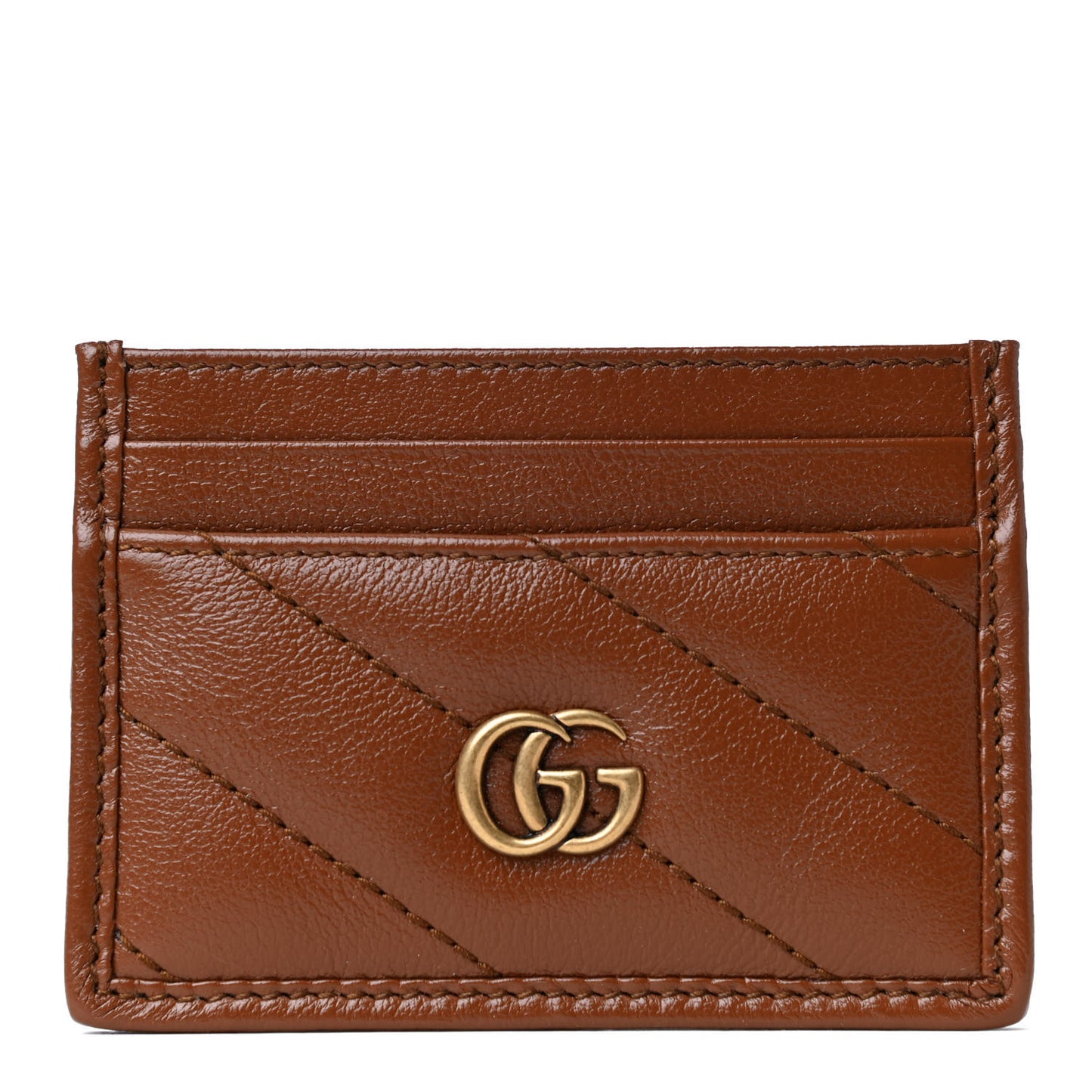 Azalea Calfskin Matelasse Diagonal GG Marmont Card Holder Cuir