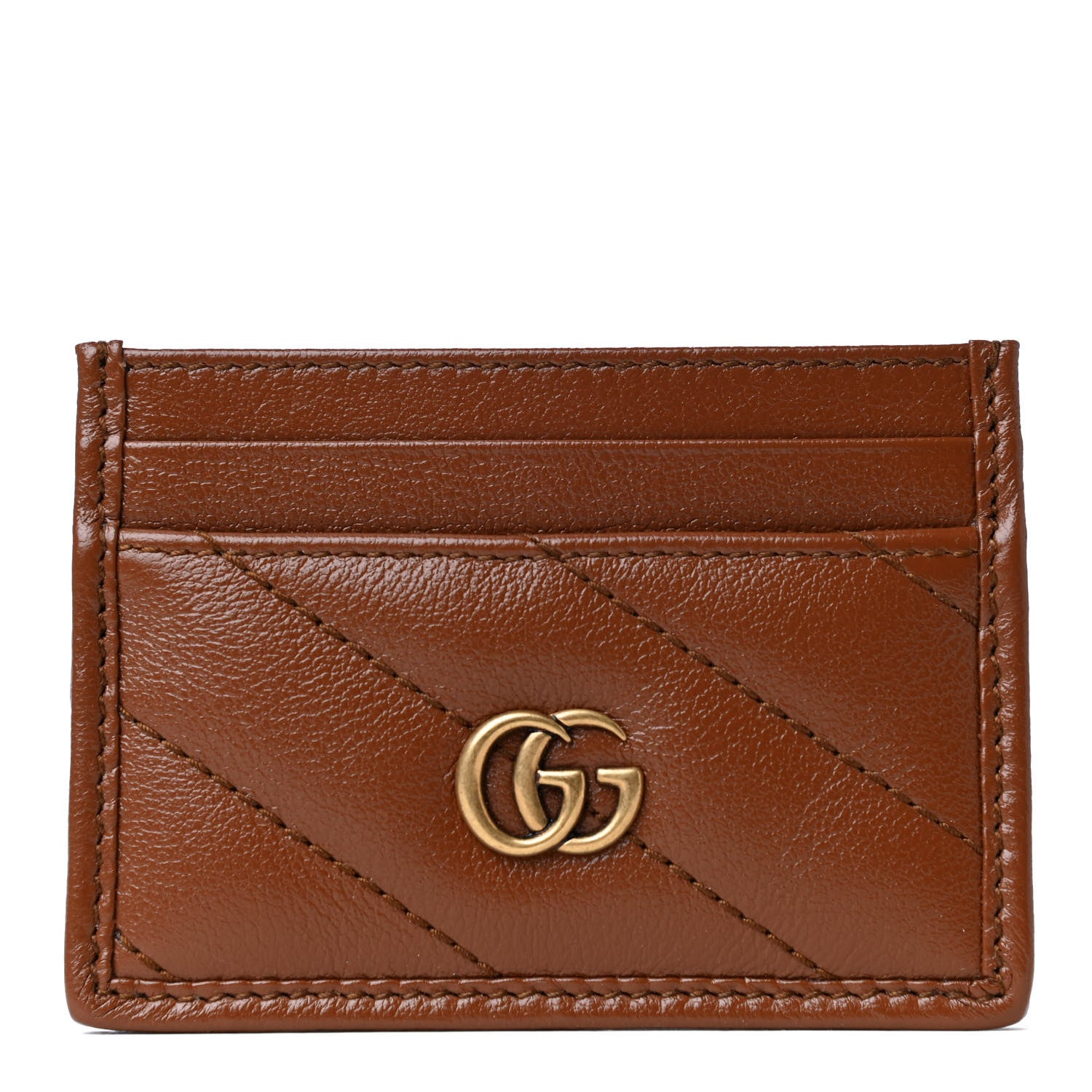 Gucci Azalea Calfskin Matelasse Diagonal GG Marmont Card Holder Cuir 1 of 4