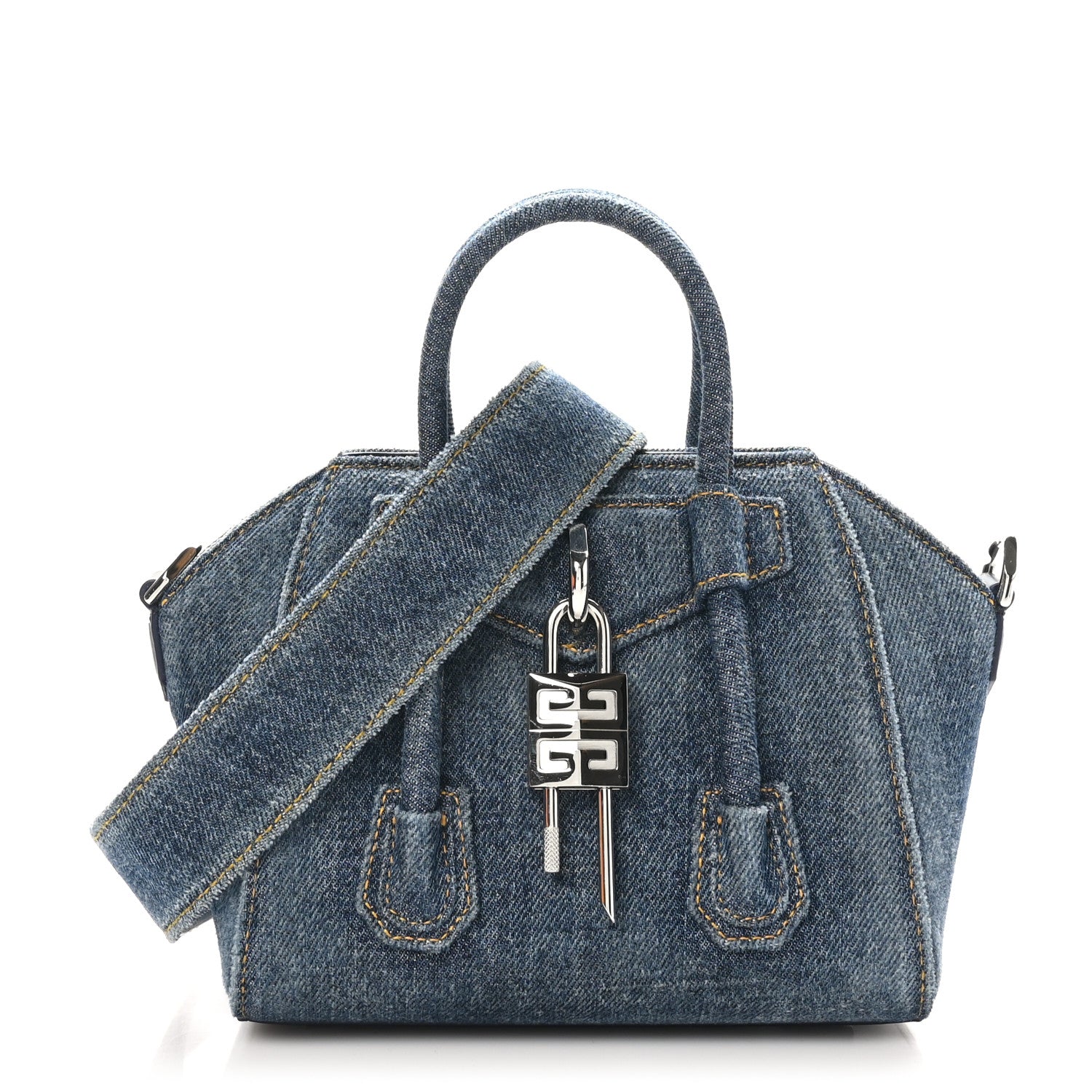 Givenchy Denim Mini Lock Antigona Shoulder Bag Blue 1 of 9