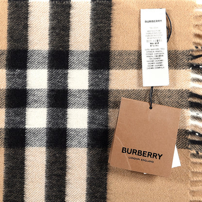 Burberry Cashmere Giant Check Fringe Scarf Archive Beige 4 of 4