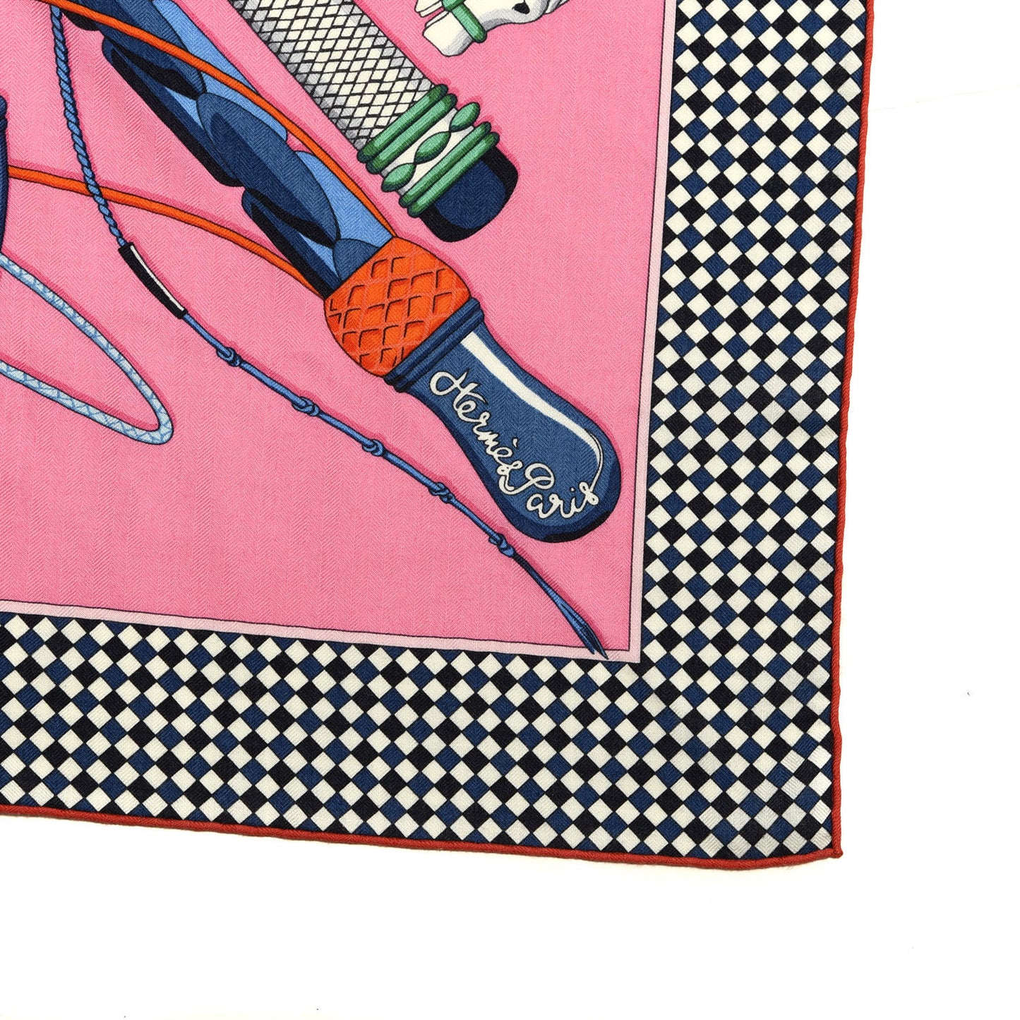 Silk Cashmere Fouets Et Badines Bandana Shawl 140 Rose Vif Bleu Rouge