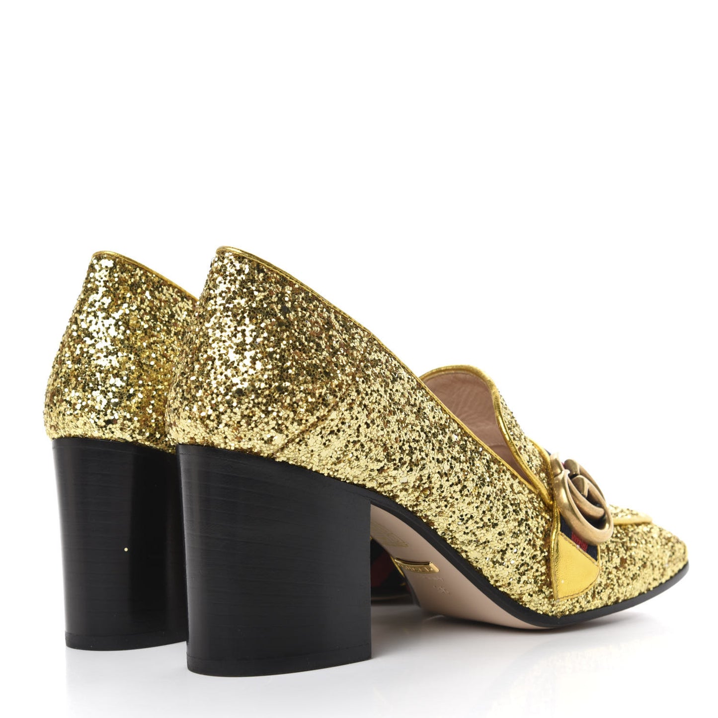 Glitter Nappa Web Peyton 75mm Loafer Pumps 38 Oro Vecchio