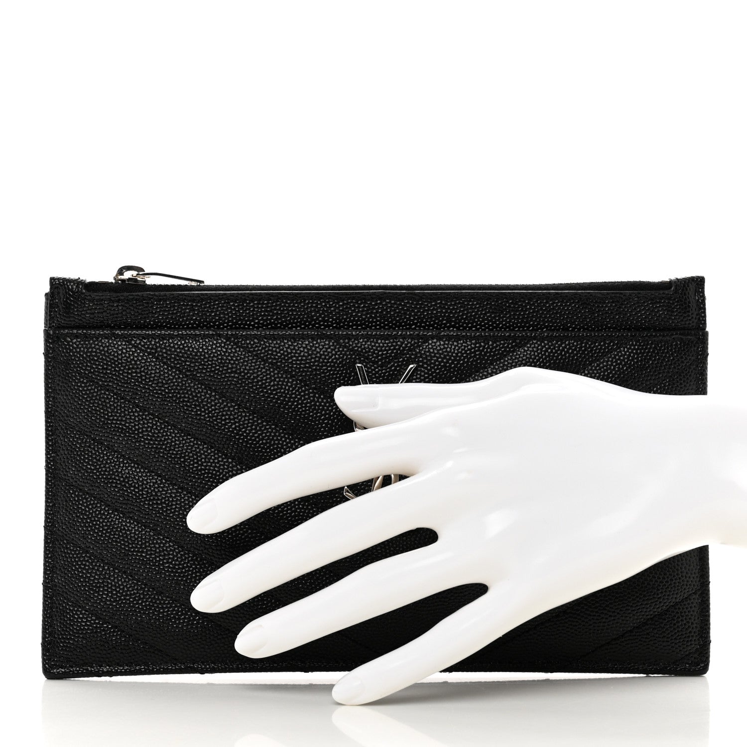 Saint Laurent Grain De Poudre Chevron Monogram Bill Pouch Black 2 of 8