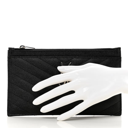 Saint Laurent Grain De Poudre Chevron Monogram Bill Pouch Black 2 of 8